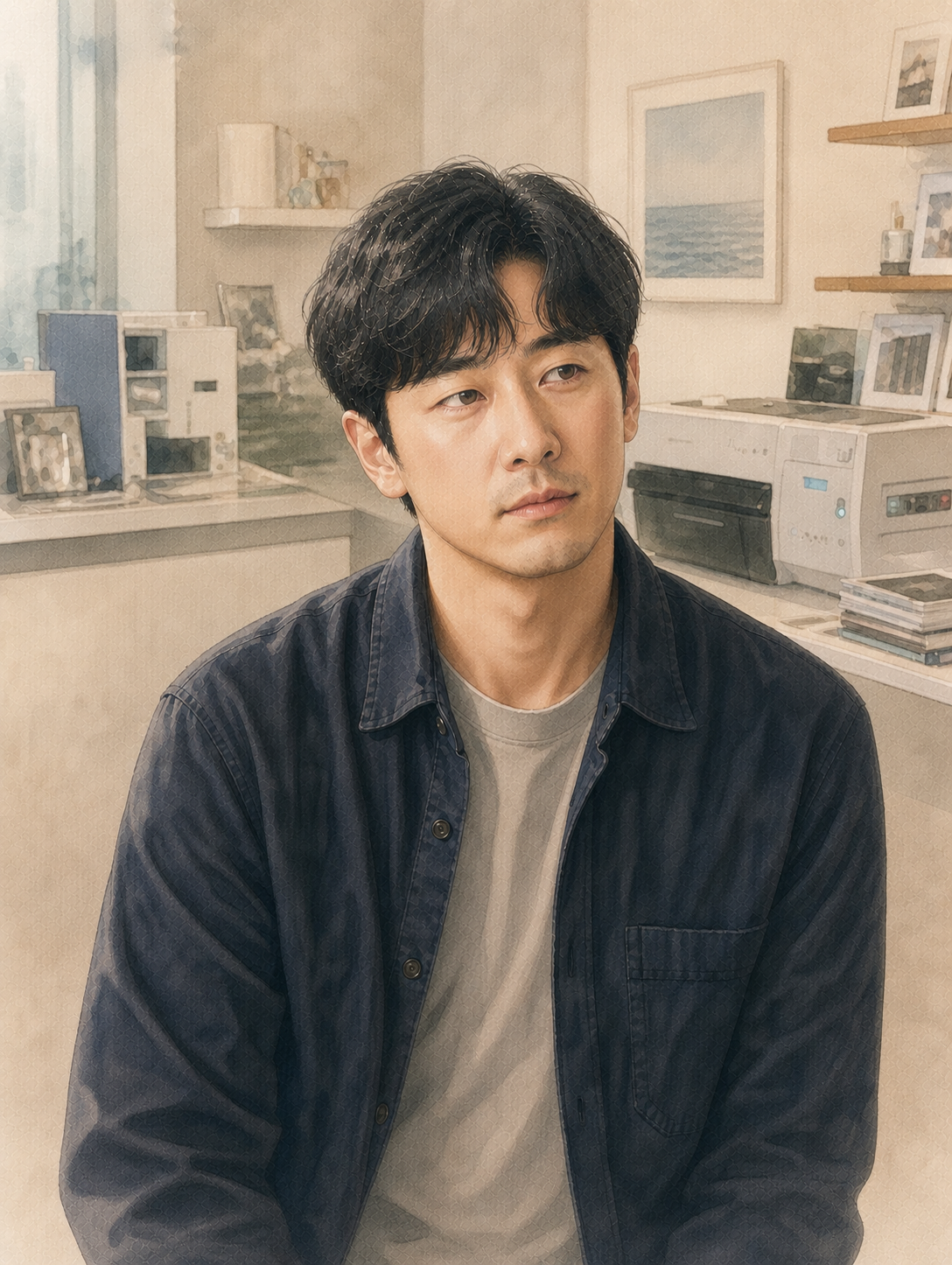 감정 노동에 소모된 인상의 30대 중반 구세대 AI 유한